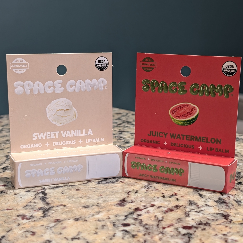 Space Camp JUMBO size Lip Balm Set - Sweet Vanilla and Juicy Watermelon